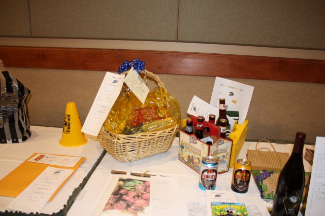 Auction items. Wine gift basket auctioned for $250
