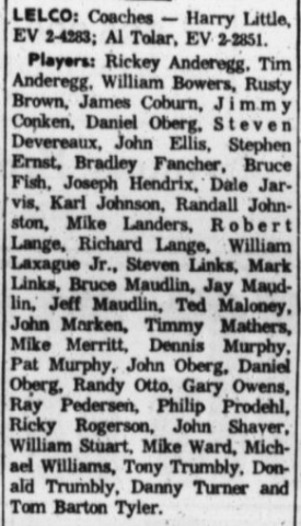 LELCO League Rosters 1962